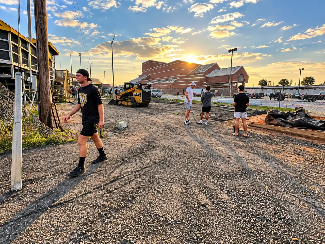 Sunset construction work beside the athletic complex as the FLXPOD training space was built