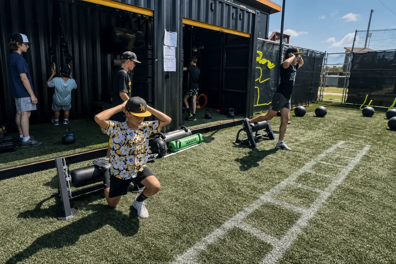 Athletes training around the FLXPOD during the summer athlete-development program